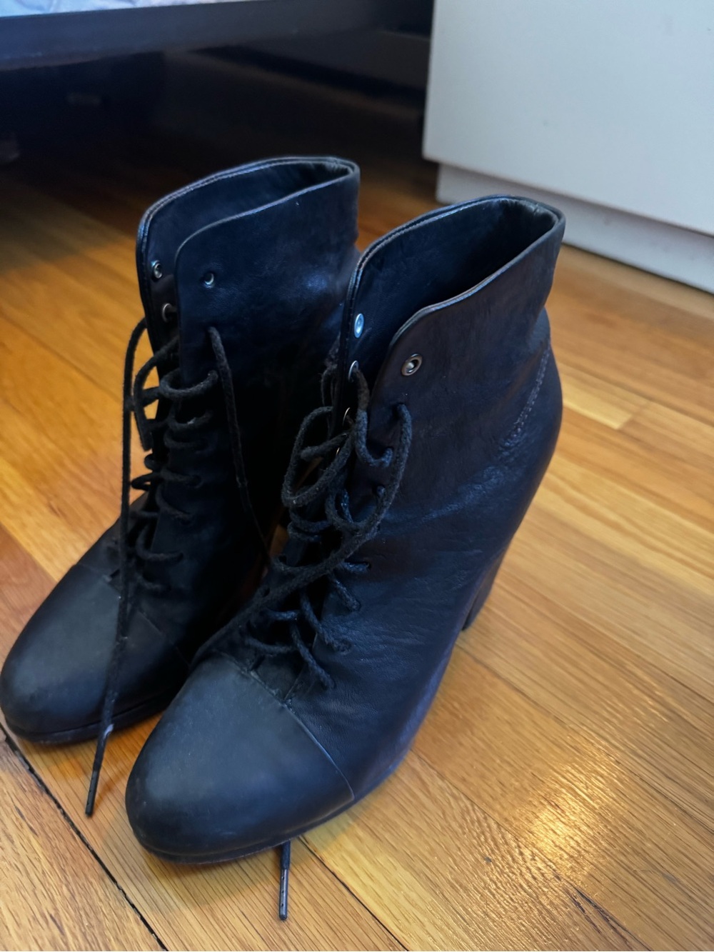 rag & bone Black Lace-Up Leather Ankle Boots